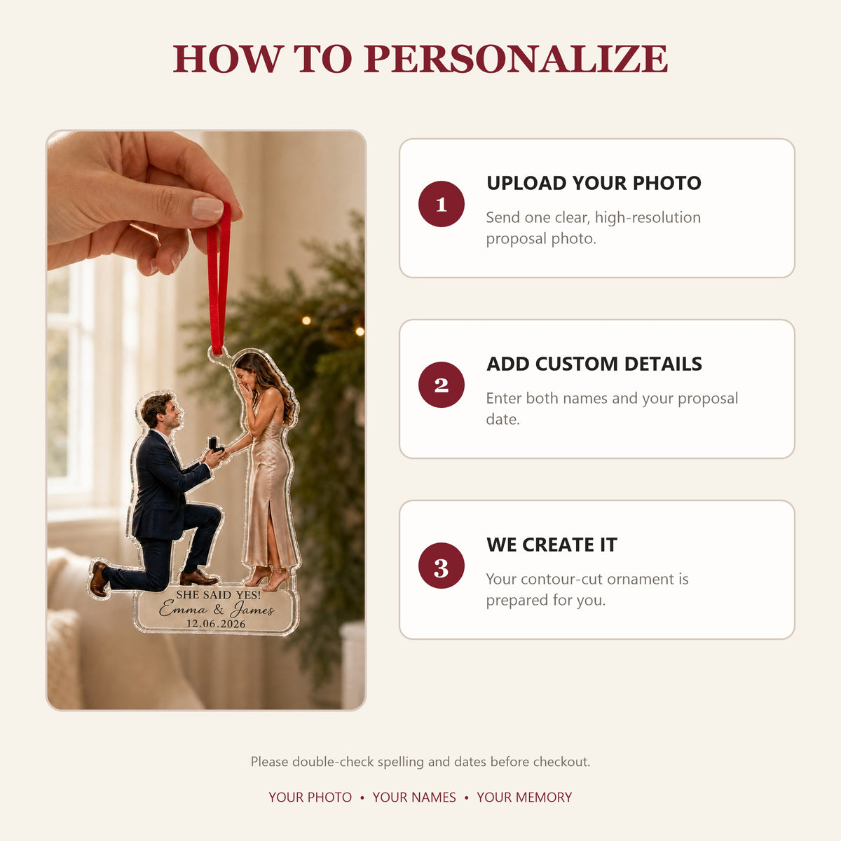 Personalized She Said Yes Proposal Cutout Photo Acrylic Ornament - Custom Couple Keepsake - image 9