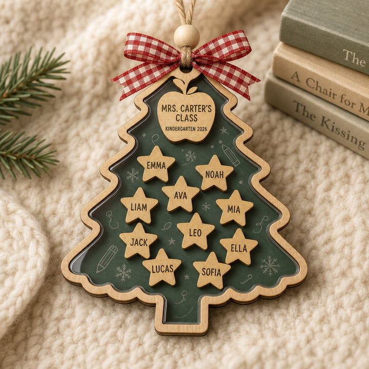 Personalized Teacher Little Stars Wood Ornament - Custom Class Names Keepsake - image 1