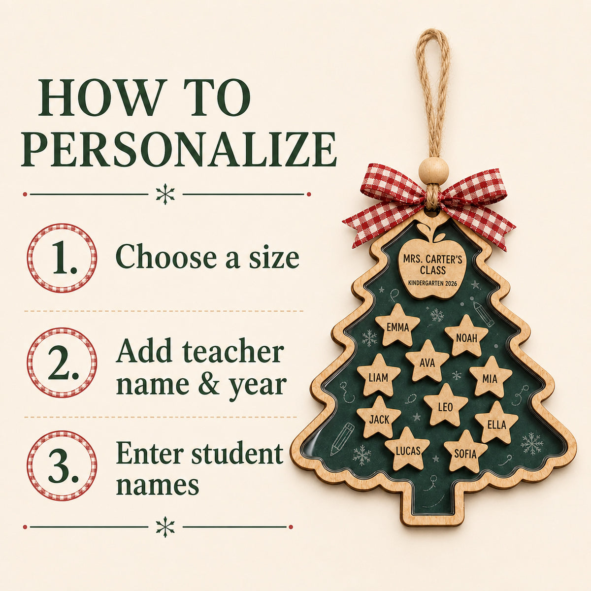 Personalized Teacher Little Stars Wood Ornament - Custom Class Names Keepsake - image 10