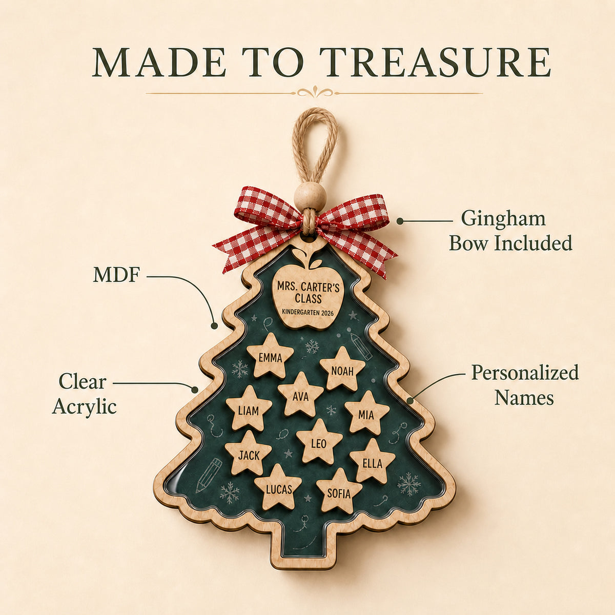 Personalized Teacher Little Stars Wood Ornament - Custom Class Names Keepsake - image 2