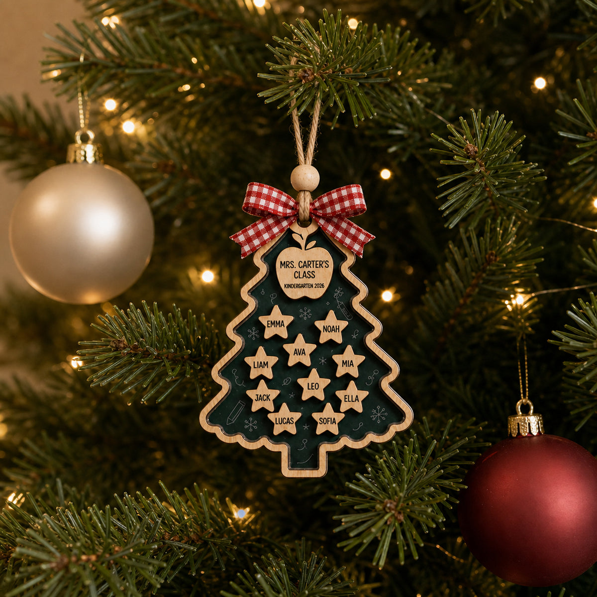 Personalized Teacher Little Stars Wood Ornament - Custom Class Names Keepsake - image 3