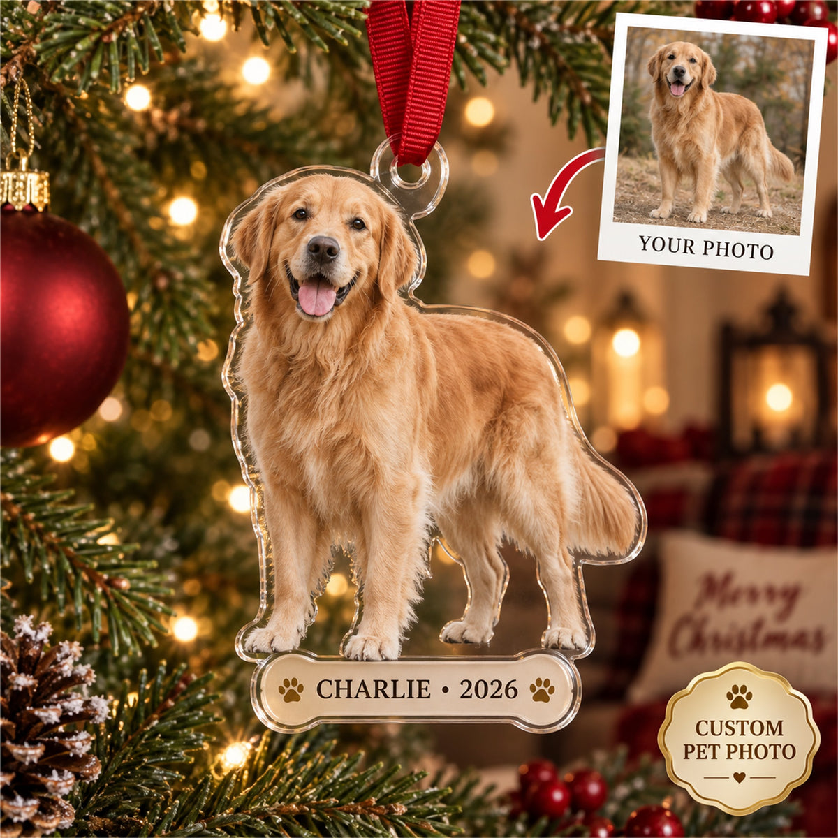 Personalized Custom Dog Photo Acrylic Ornament - Custom Photo Keepsake - image 1
