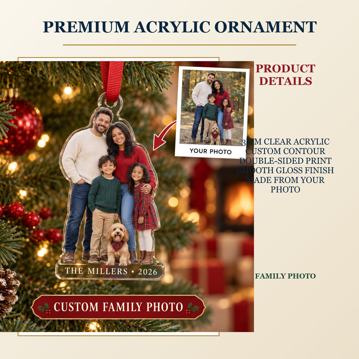Personalized Family Photo Acrylic Ornament - Custom Photo Keepsake - image 2