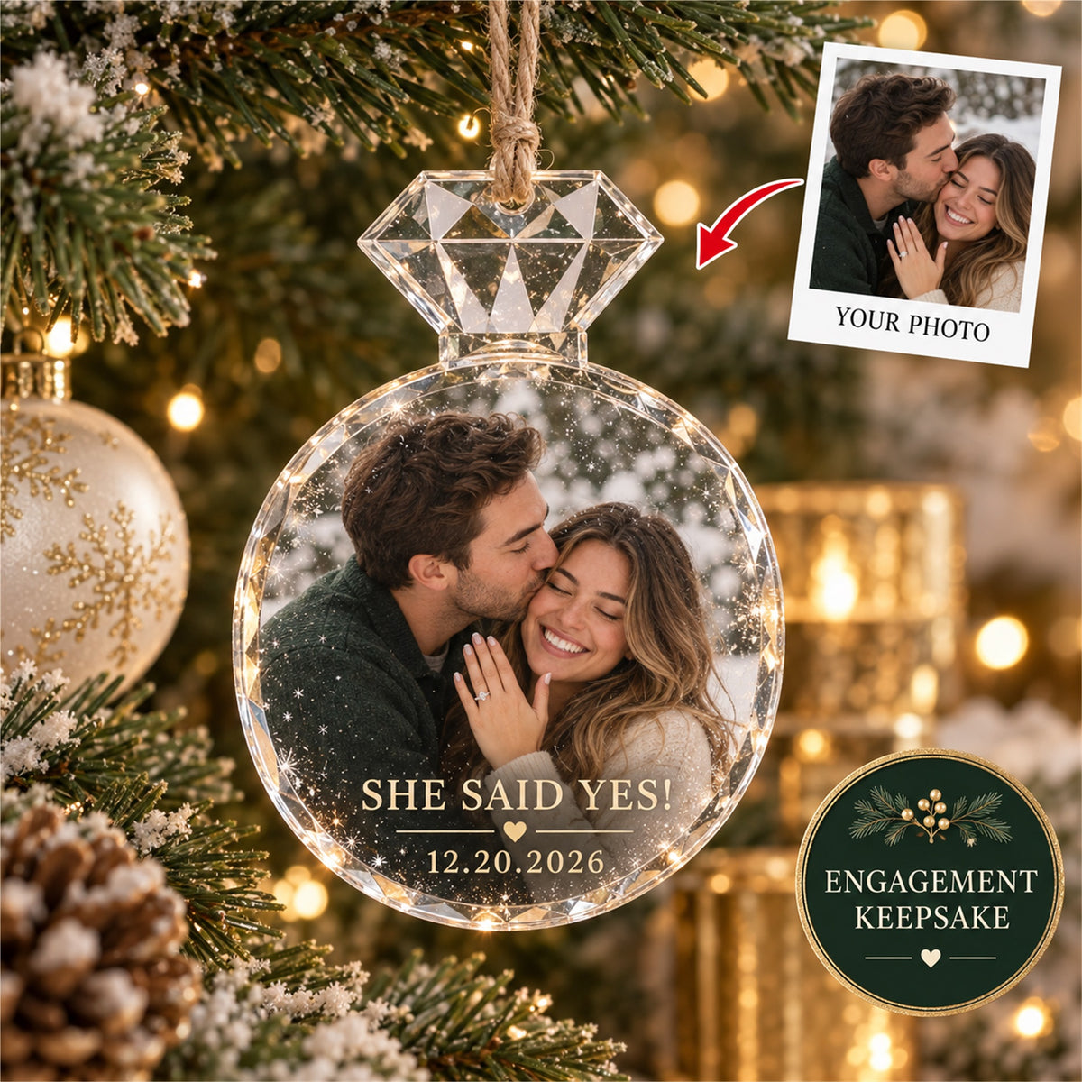 Personalized Engagement Acrylic Ornament - Custom Photo Keepsake - image 1