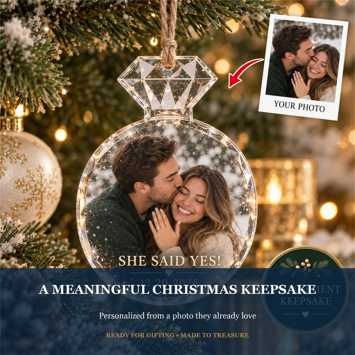Personalized Engagement Acrylic Ornament - Custom Photo Keepsake - image 5