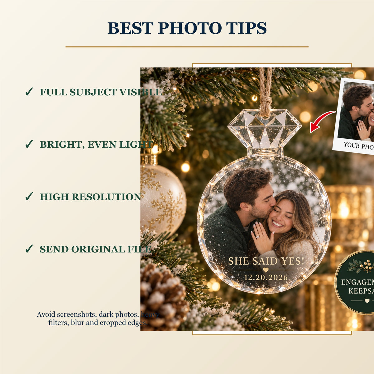 Personalized Engagement Acrylic Ornament - Custom Photo Keepsake - image 6
