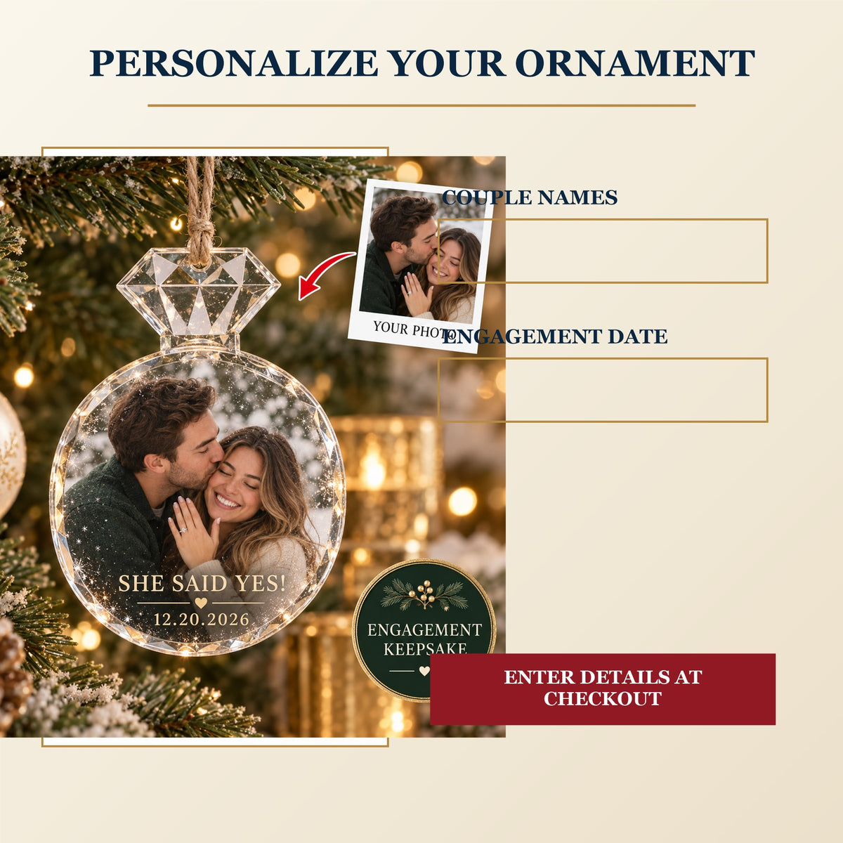 Personalized Engagement Acrylic Ornament - Custom Photo Keepsake - image 7