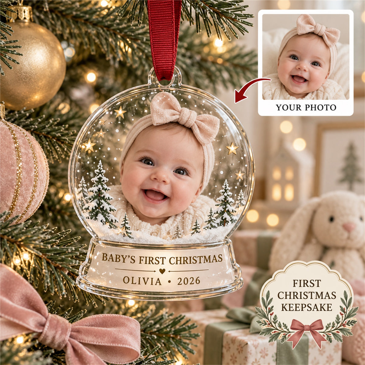 Personalized Baby First Christmas Acrylic Ornament - Custom Photo Keepsake - image 1