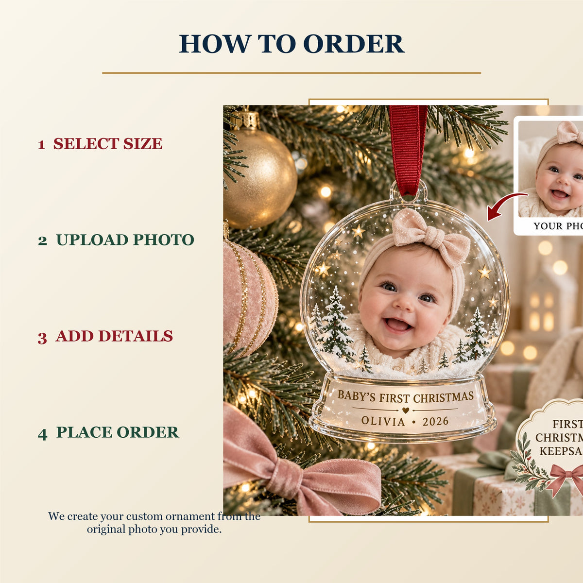 Personalized Baby First Christmas Acrylic Ornament - Custom Photo Keepsake - image 4