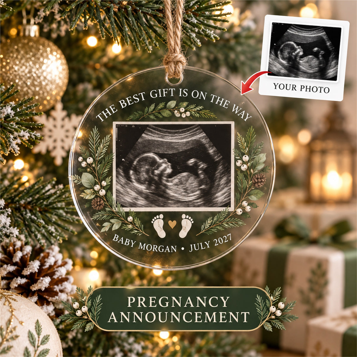 Personalized Pregnancy Announcement Acrylic Ornament - Custom Photo Keepsake - image 1