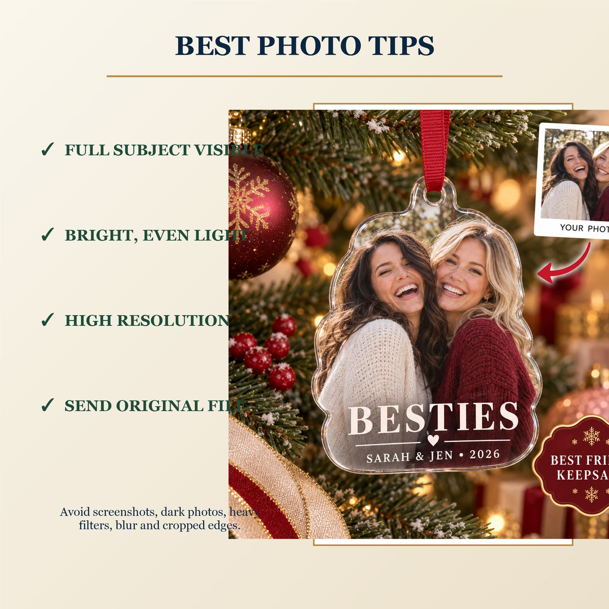 Personalized Best Friends Acrylic Ornament - Custom Photo Keepsake - image 6