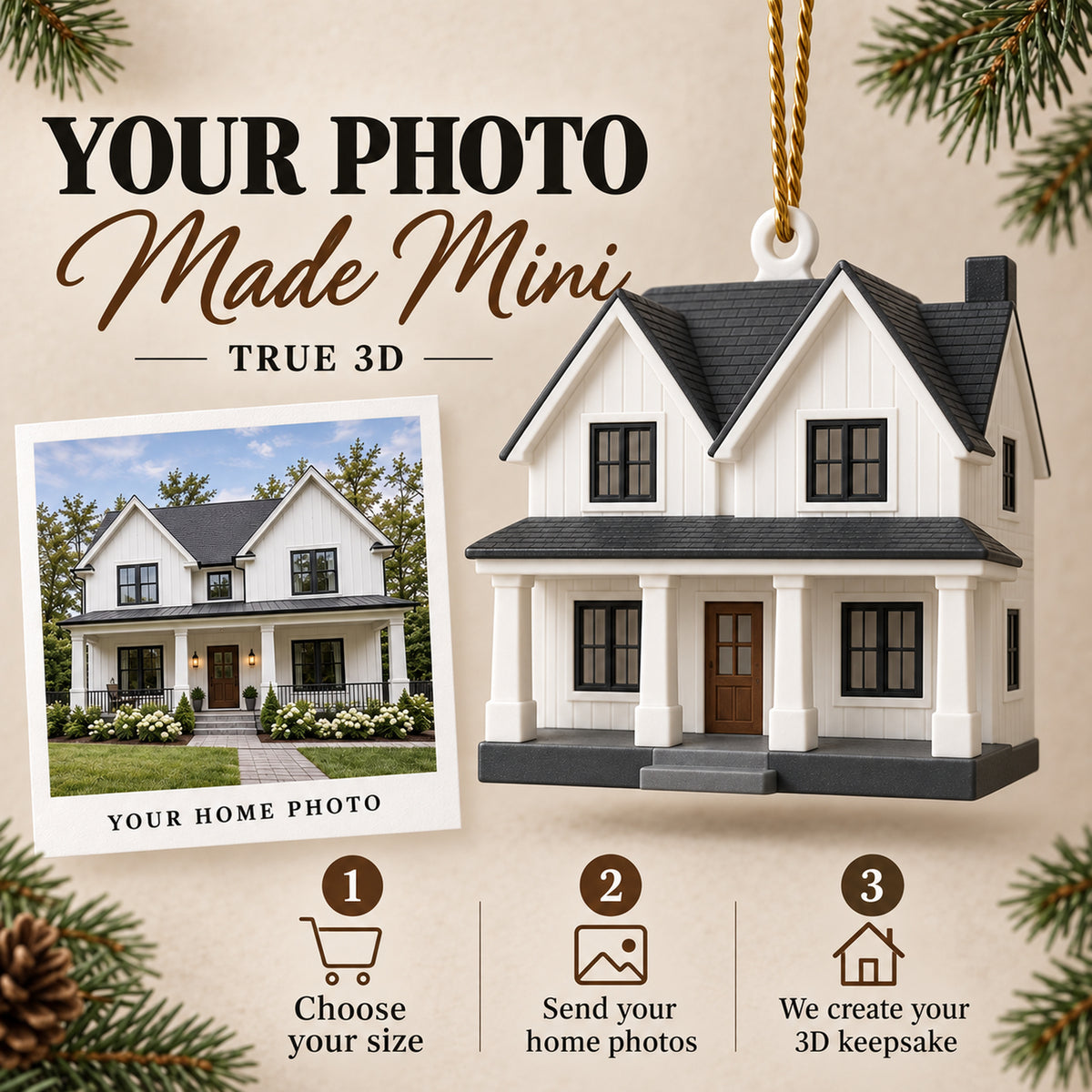 Personalized Modern Farmhouse 3D Ornament - Custom Christmas Keepsake - image 7