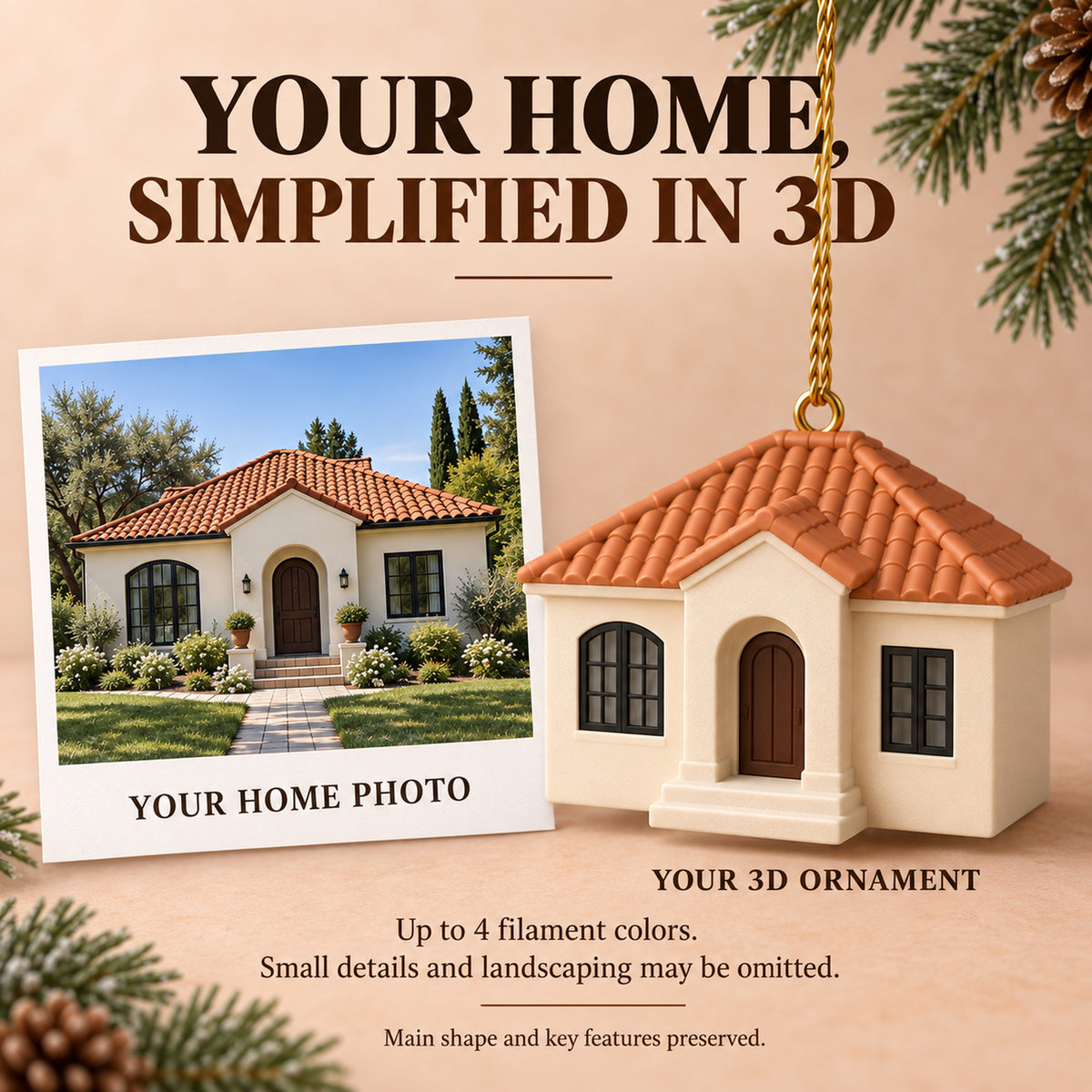 Personalized Spanish Mediterranean 3D Ornament - Custom Christmas Keepsake - image 4