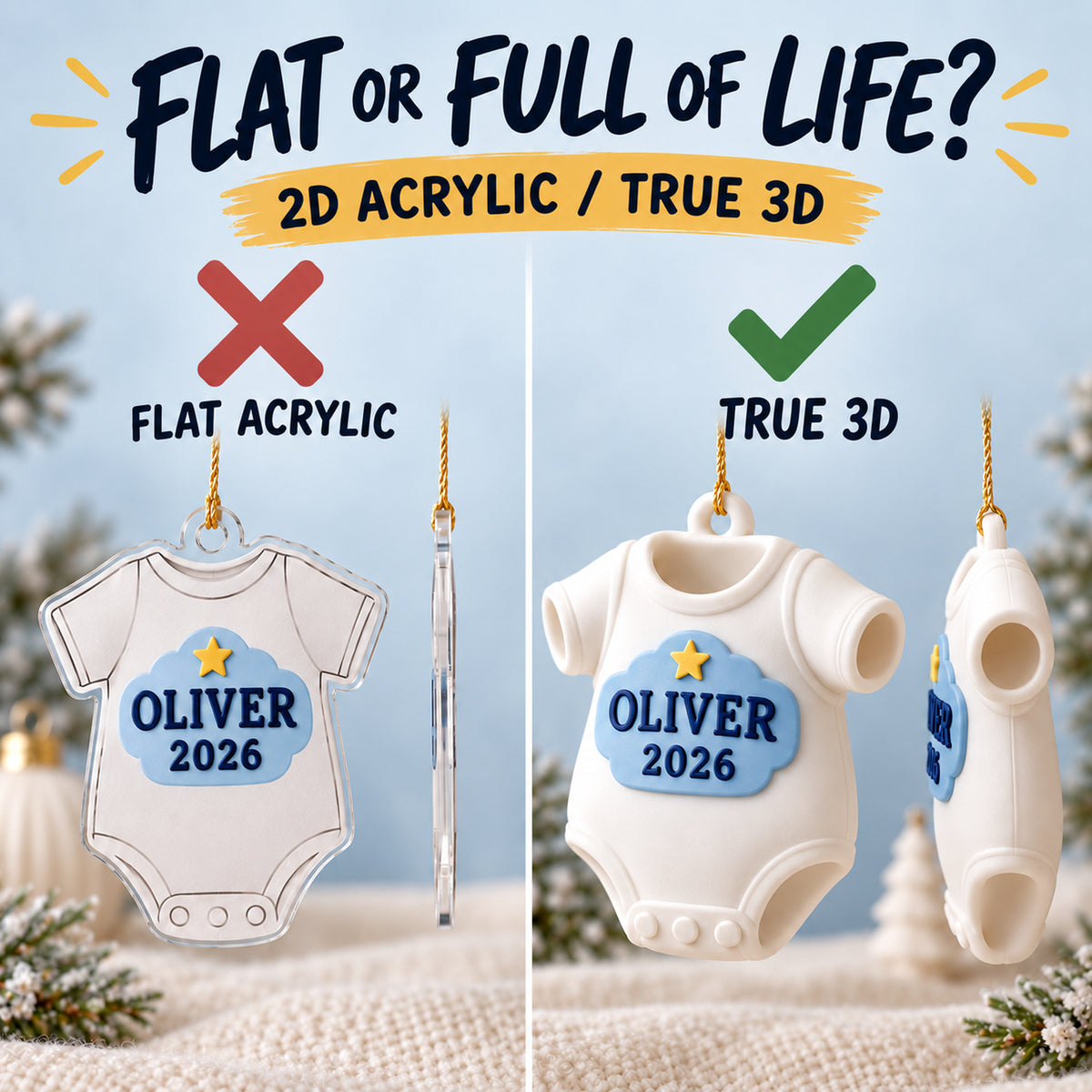 Personalized Baby's First Christmas Onesie 3D Ornament - Custom Christmas Keepsake - image 3