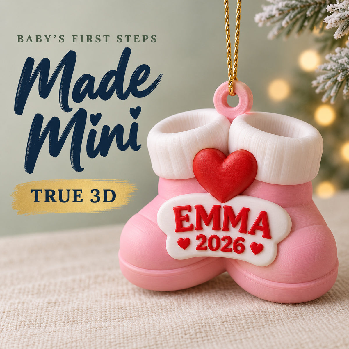 Personalized Baby's First Christmas Booties 3D Ornament - Custom Christmas Keepsake - image 1