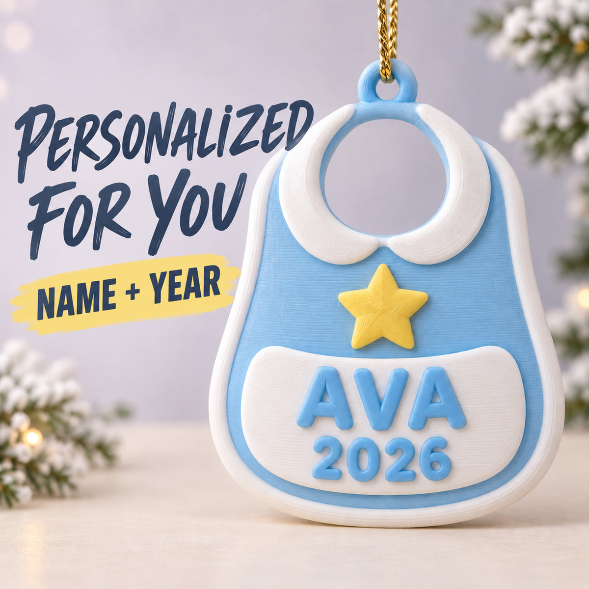 Personalized Baby's First Christmas Bib 3D Ornament - Custom Christmas Keepsake - image 6