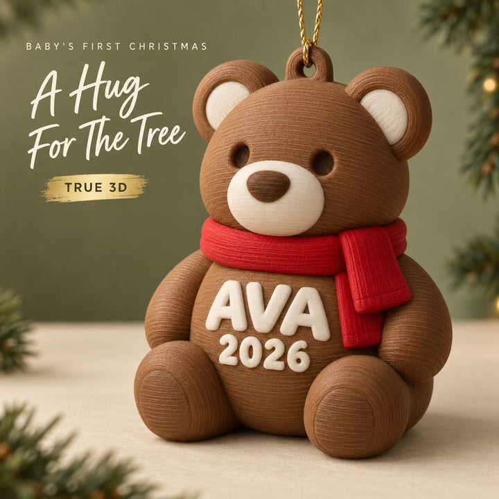 Personalized Baby's First Christmas Teddy Scarf 3D Ornament - Custom Christmas Keepsake - image 1