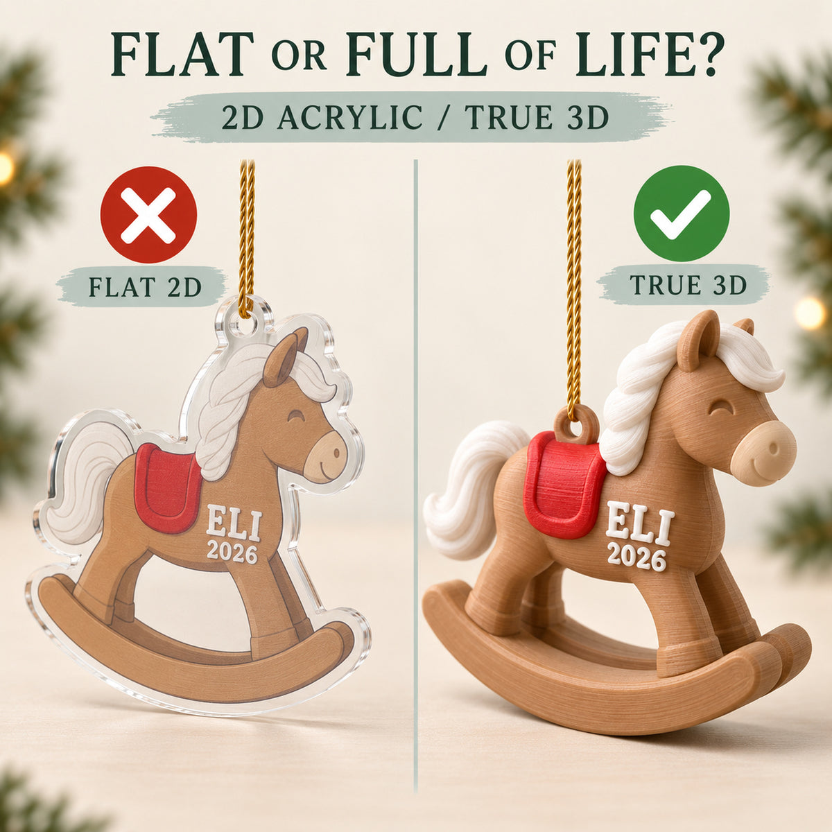 Personalized Baby's First Christmas Rocking Horse 3D Ornament - Custom Christmas Keepsake - image 3