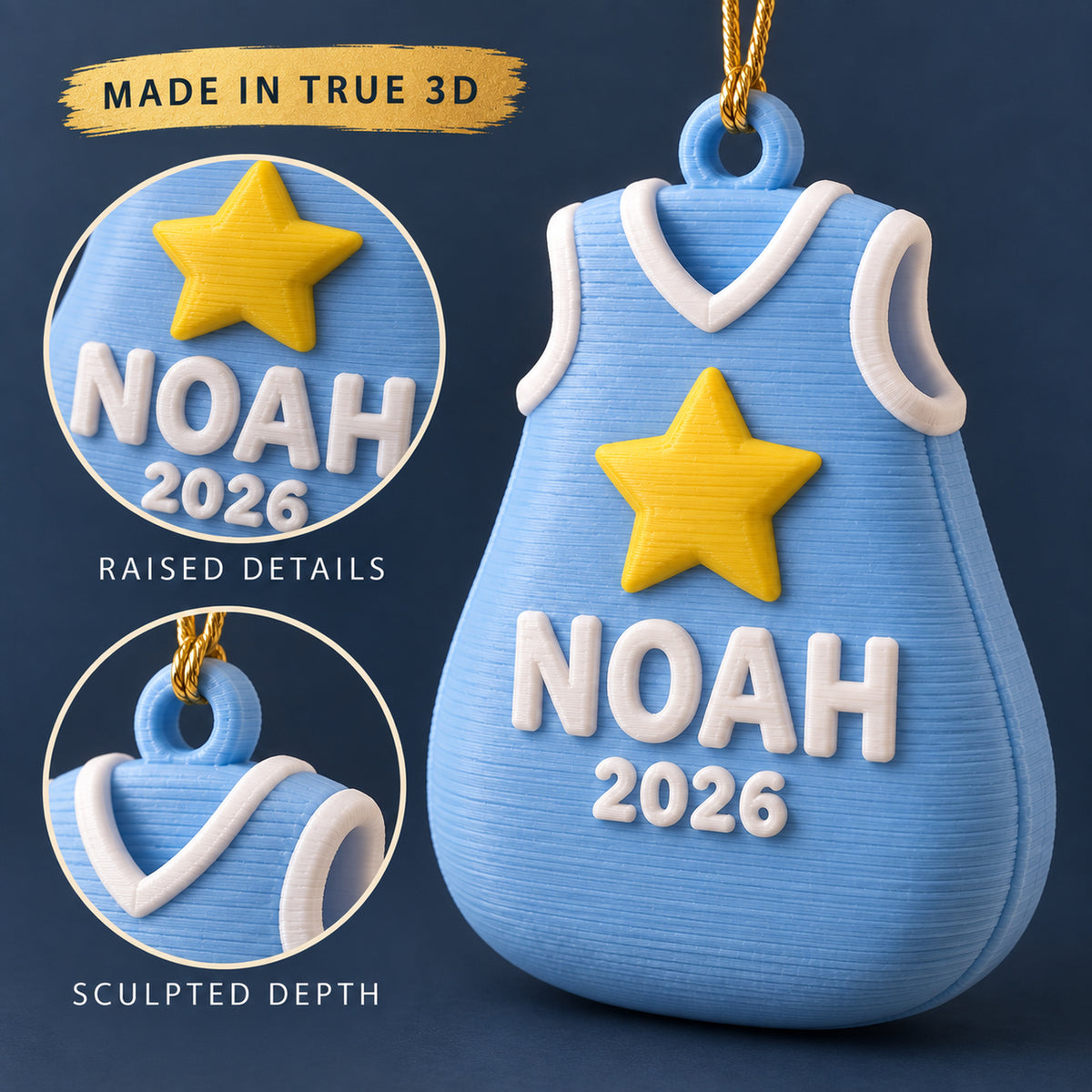 Personalized Baby's First Christmas Sleep Sack Star 3D Ornament - Custom Christmas Keepsake - image 4