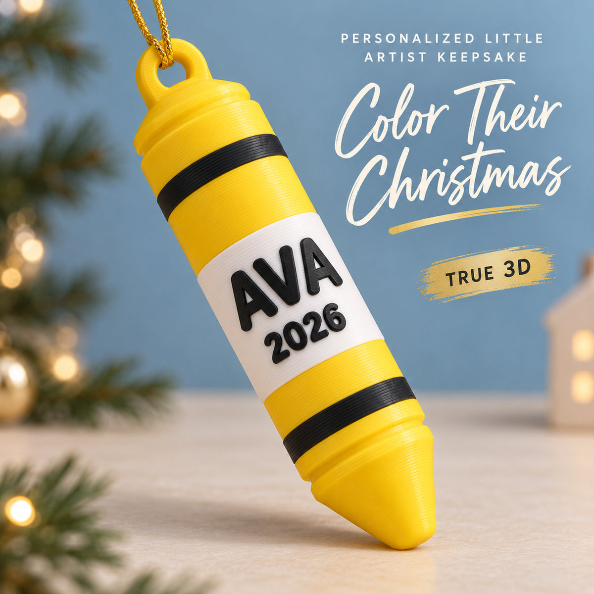 Personalized Crayon 3D Ornament - Custom Christmas Keepsake - image 1