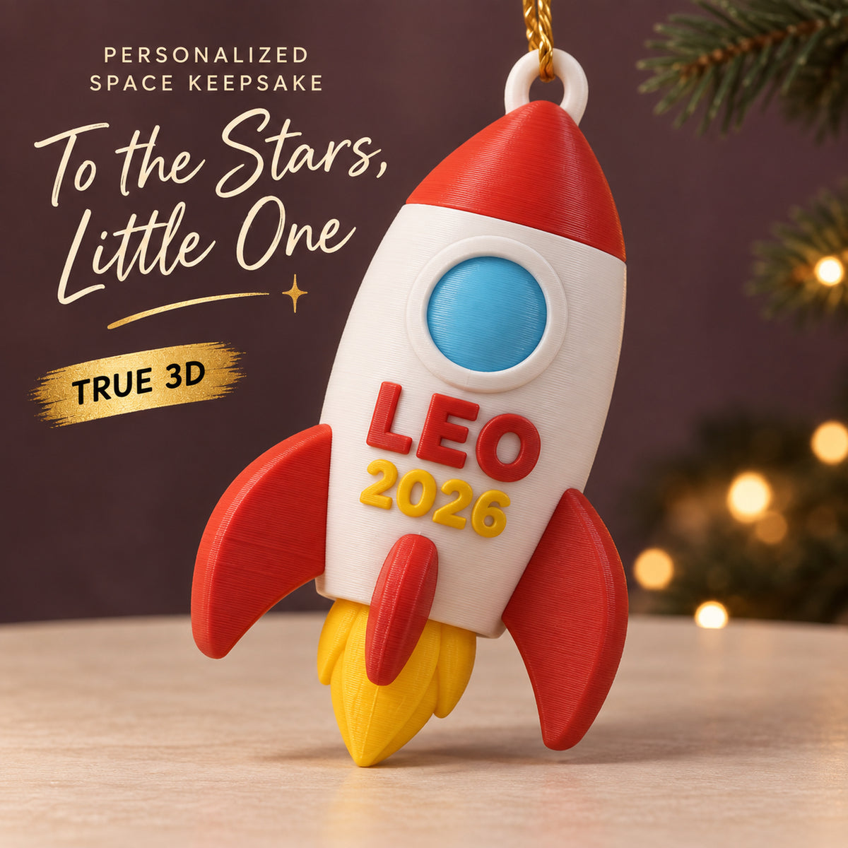 Personalized Rocket 3D Ornament - Custom Christmas Keepsake - image 1
