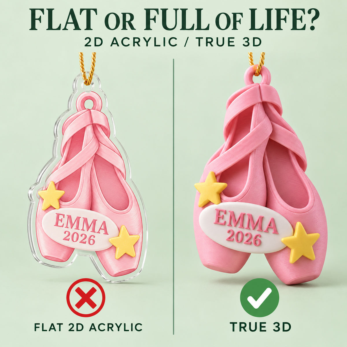 Personalized Ballet Shoes 3D Ornament - Custom Christmas Keepsake - image 3