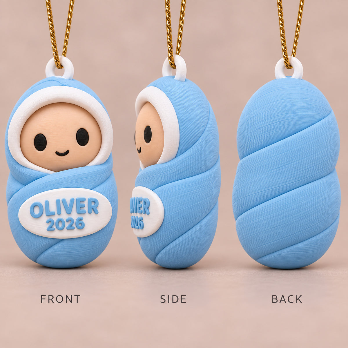 Personalized Swaddled Chibi Baby 3D Ornament - Custom Christmas Keepsake - image 2
