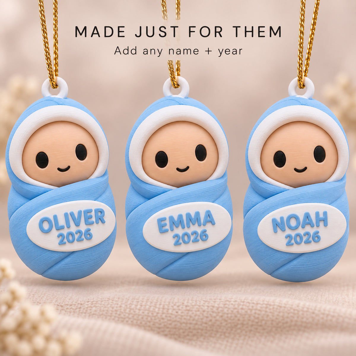 Personalized Swaddled Chibi Baby 3D Ornament - Custom Christmas Keepsake - image 6