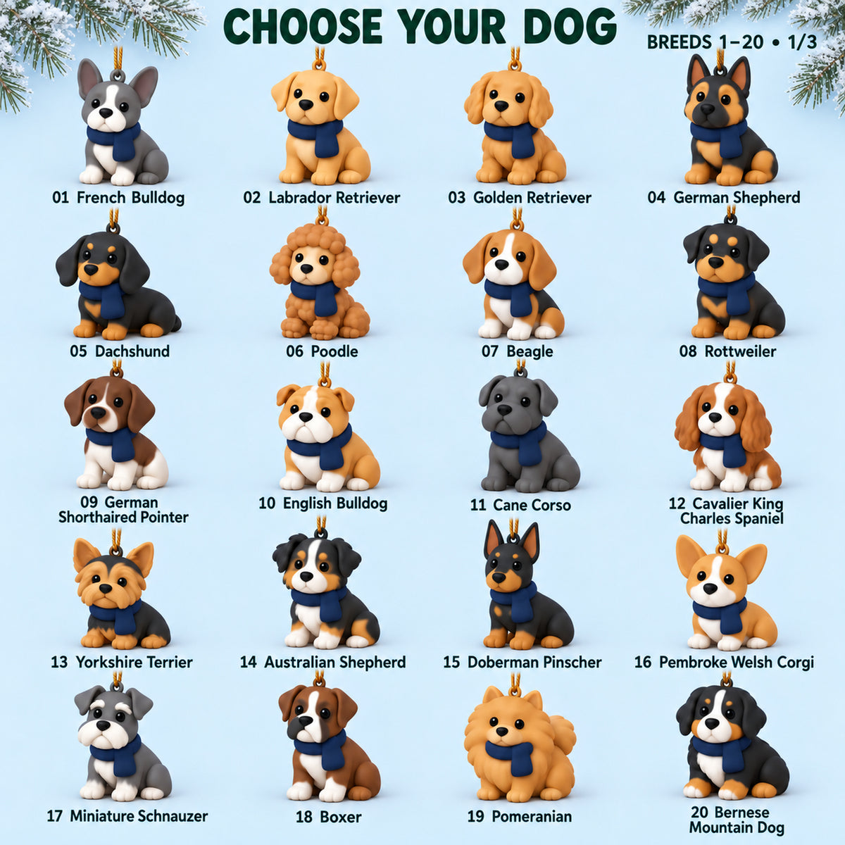 Personalized Winter Scarf Dogs 3D Ornament - Custom Christmas Keepsake - image 2