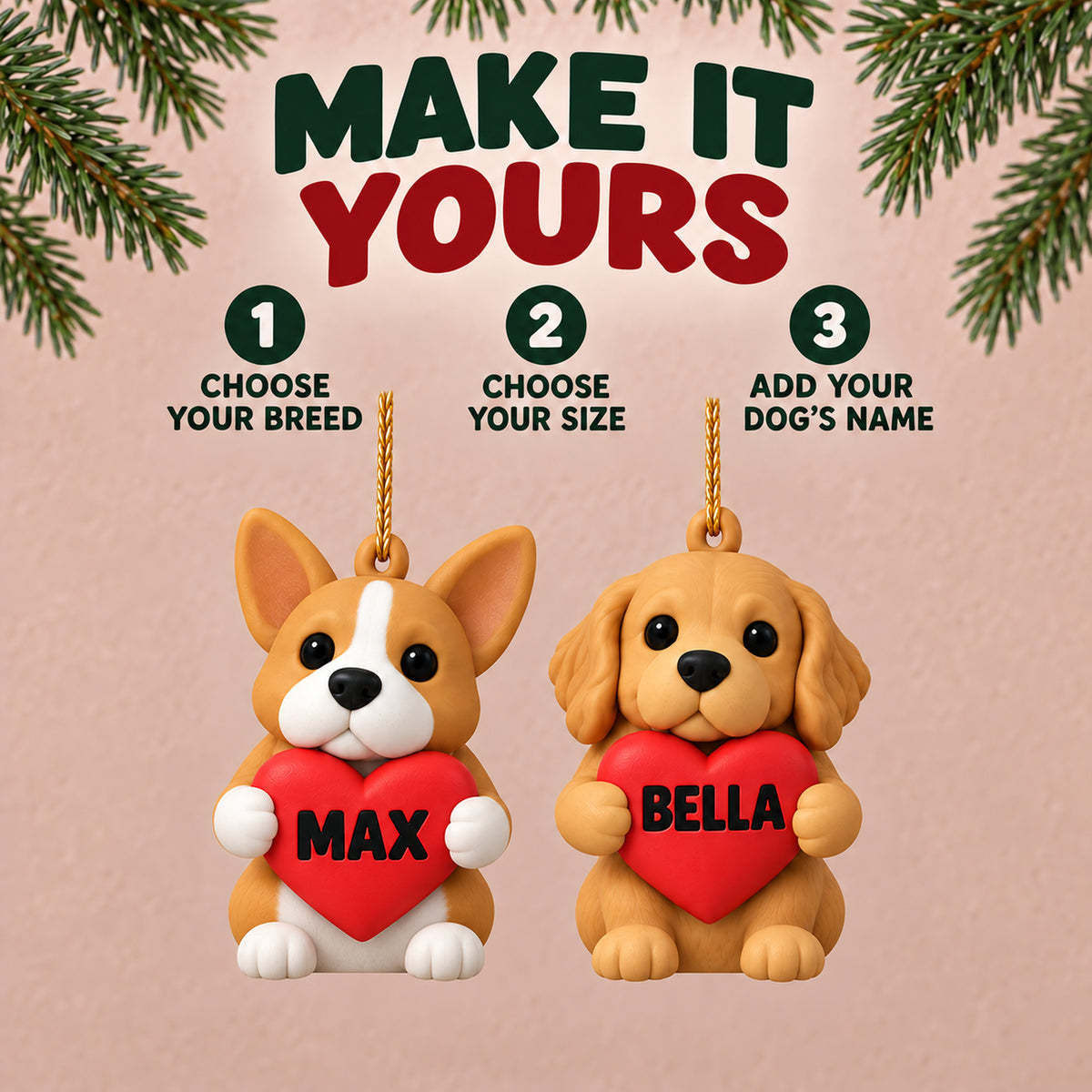 Personalized Heart Dogs 3D Ornament - Custom Christmas Keepsake - image 7
