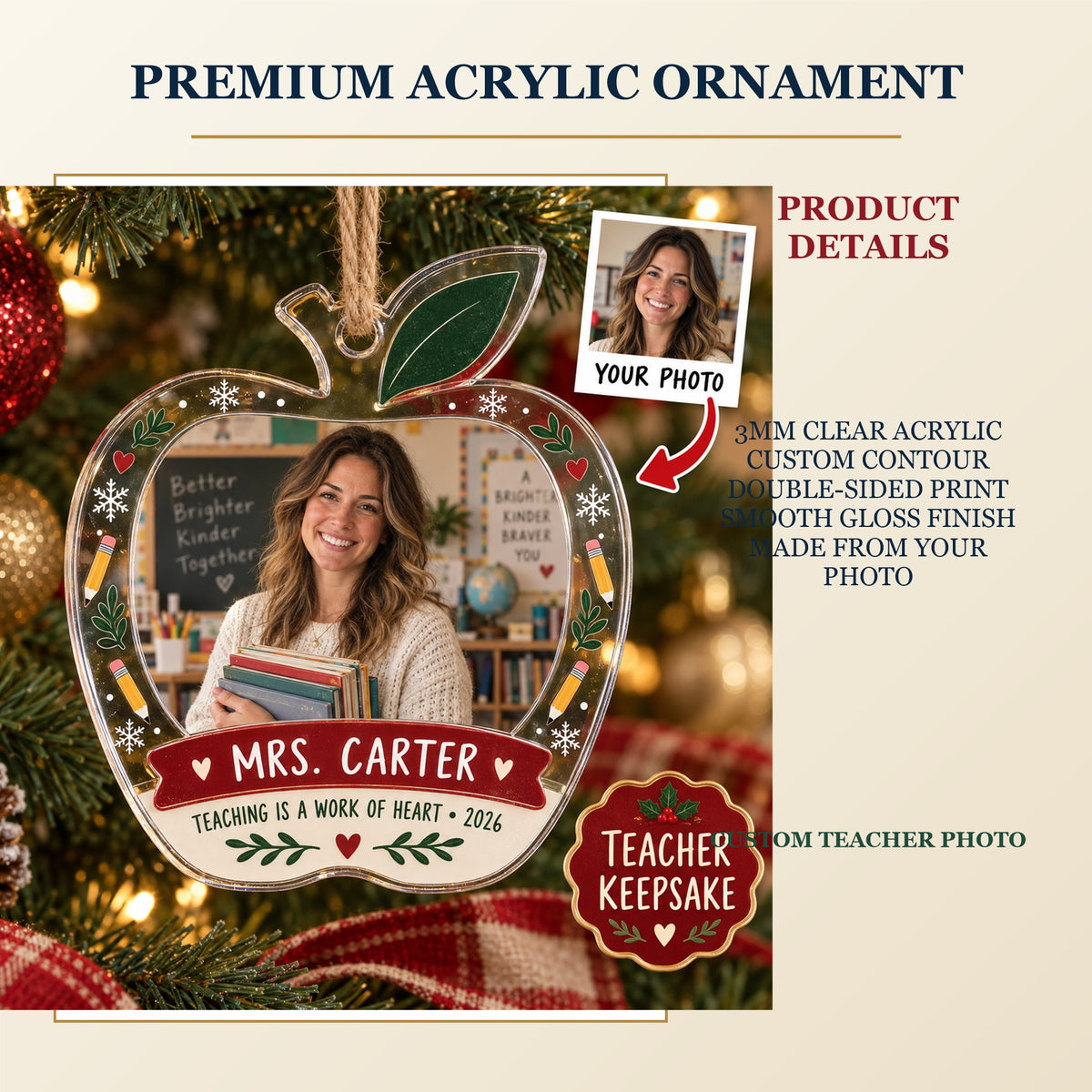 Personalized Teacher Photo Acrylic Ornament - Custom Photo Keepsake - image 2