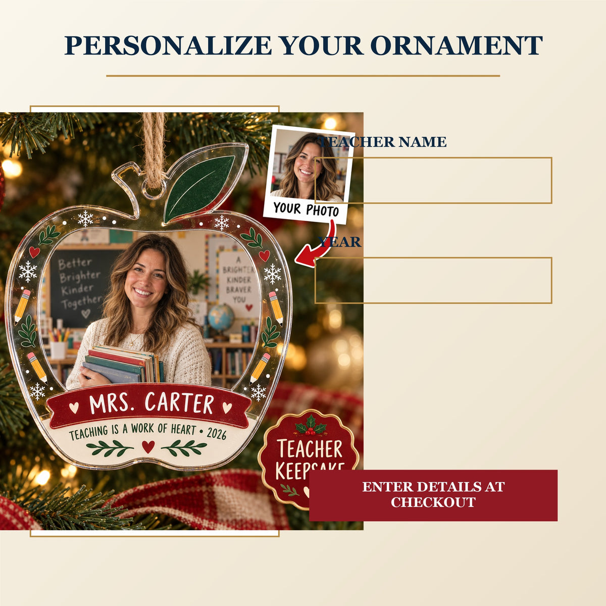 Personalized Teacher Photo Acrylic Ornament - Custom Photo Keepsake - image 7