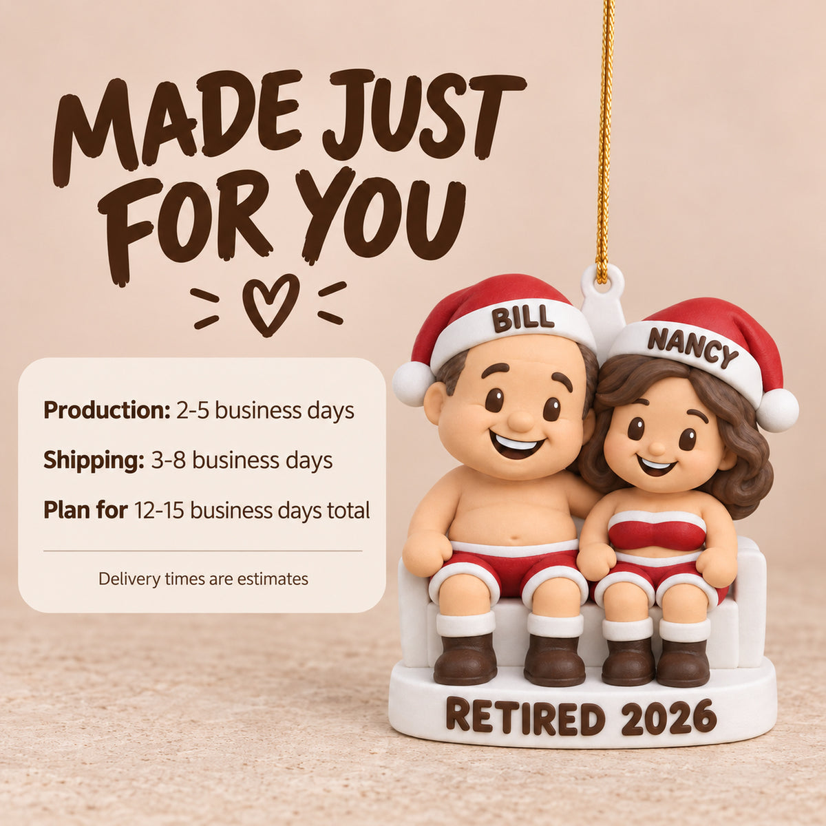 Personalized Retired Together 3D Ornament - Custom Christmas Keepsake - image 9
