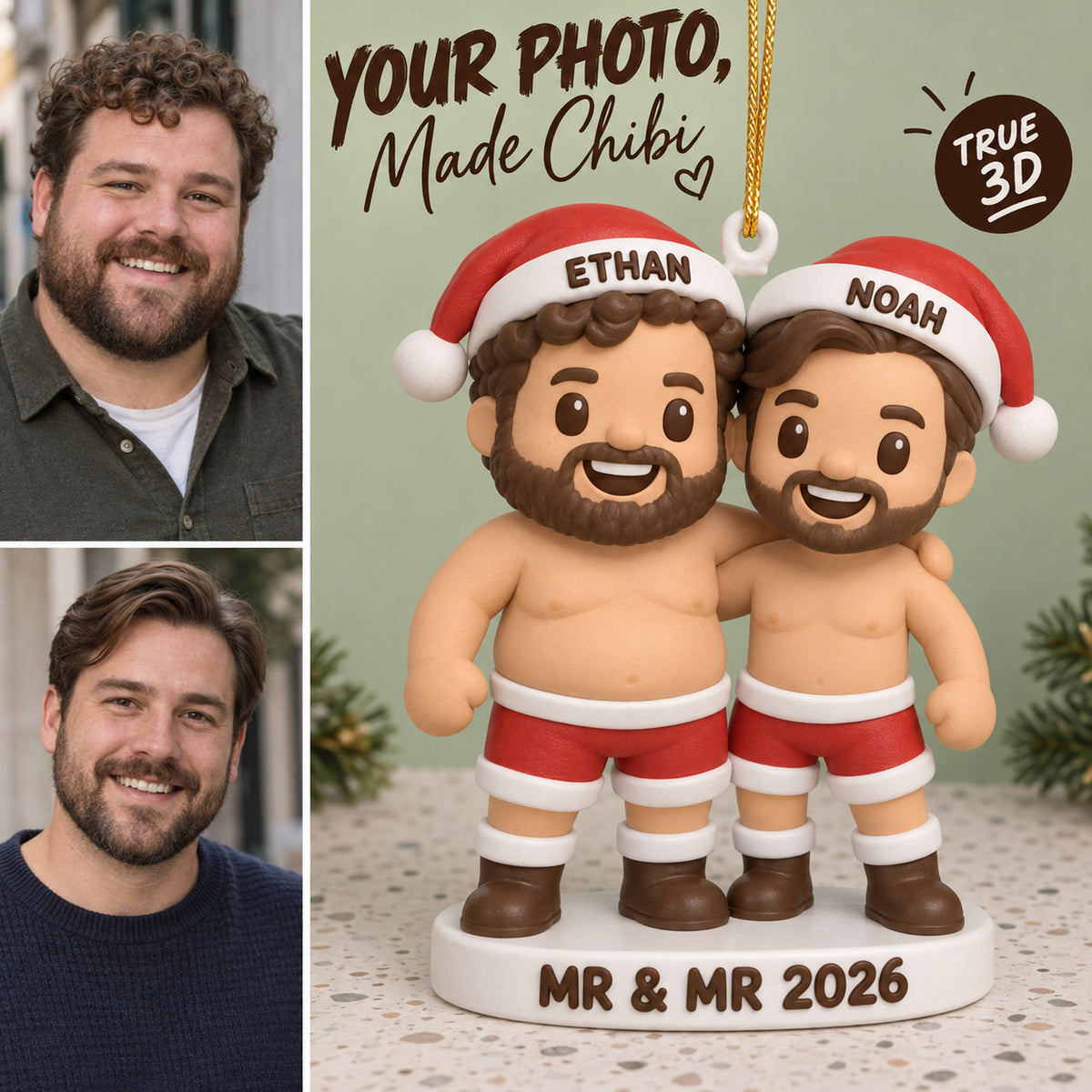 Personalized Mr And Mr 3D Ornament - Custom Christmas Keepsake - image 1