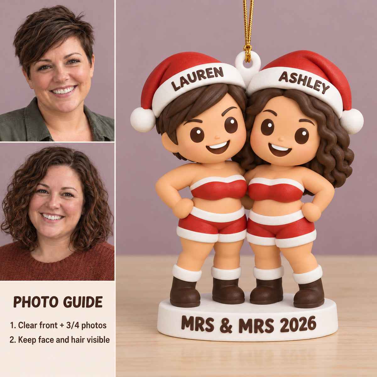 Personalized Mrs And Mrs 3D Ornament - Custom Christmas Keepsake - image 2