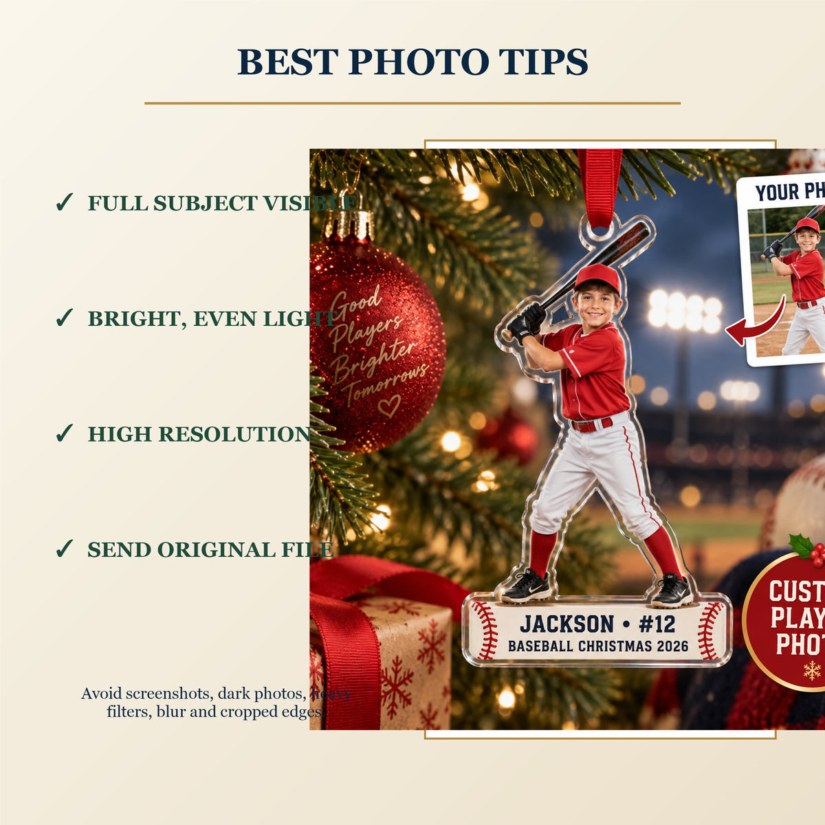 Personalized Baseball Player Acrylic Ornament - Custom Photo Keepsake - image 6