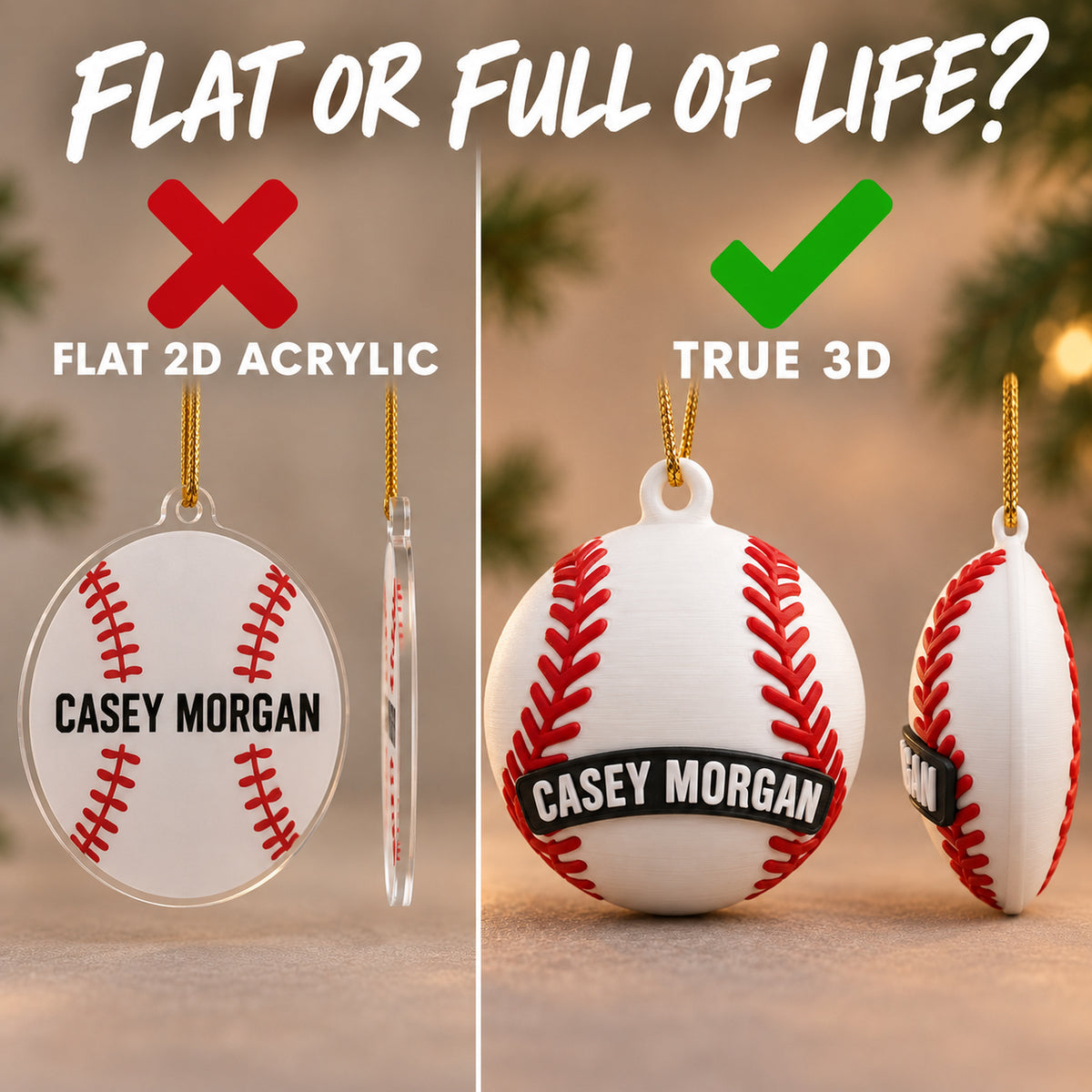 Personalized Baseball 3D Ornament - Custom Christmas Keepsake - image 3