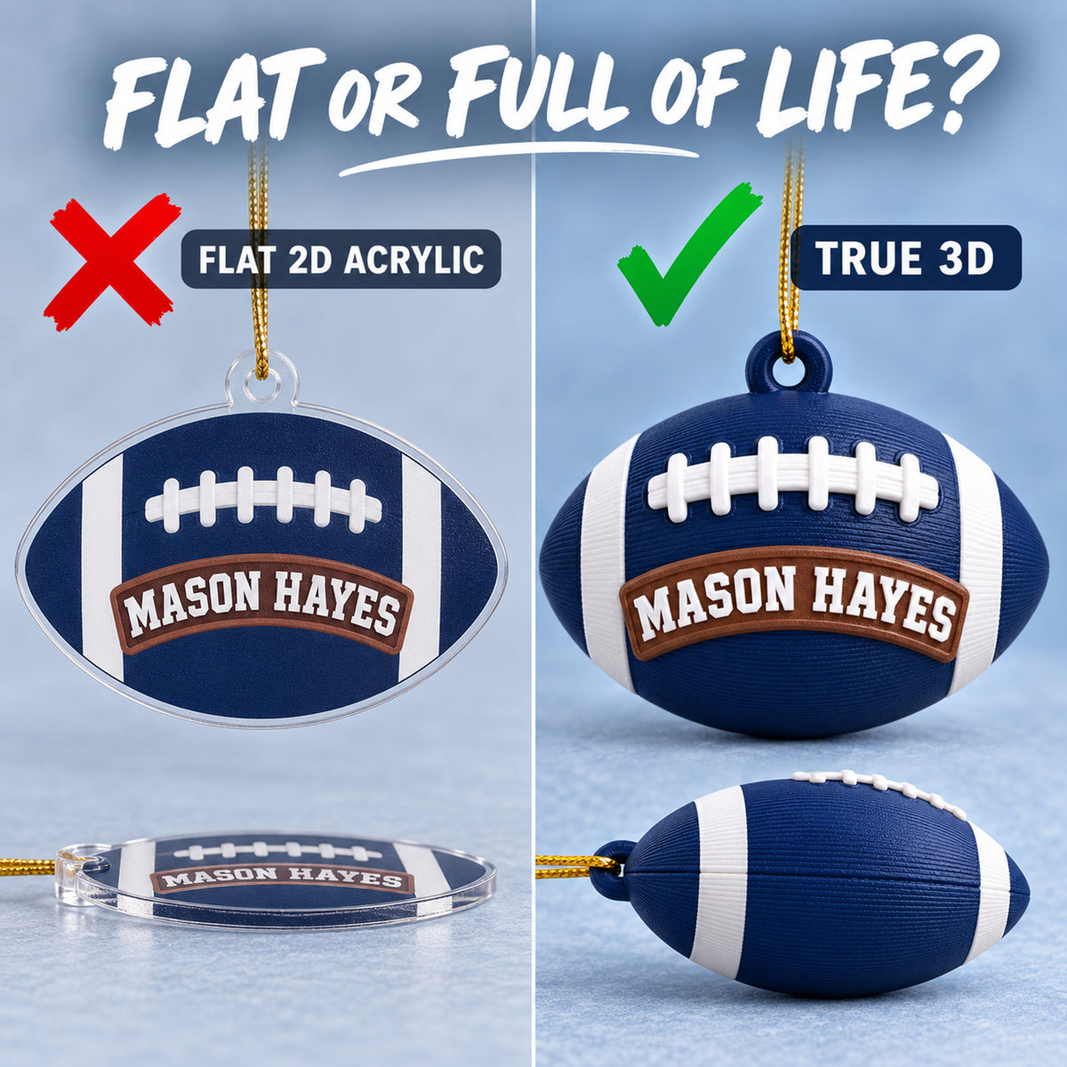 Personalized American Football 3D Ornament - Custom Christmas Keepsake - image 3