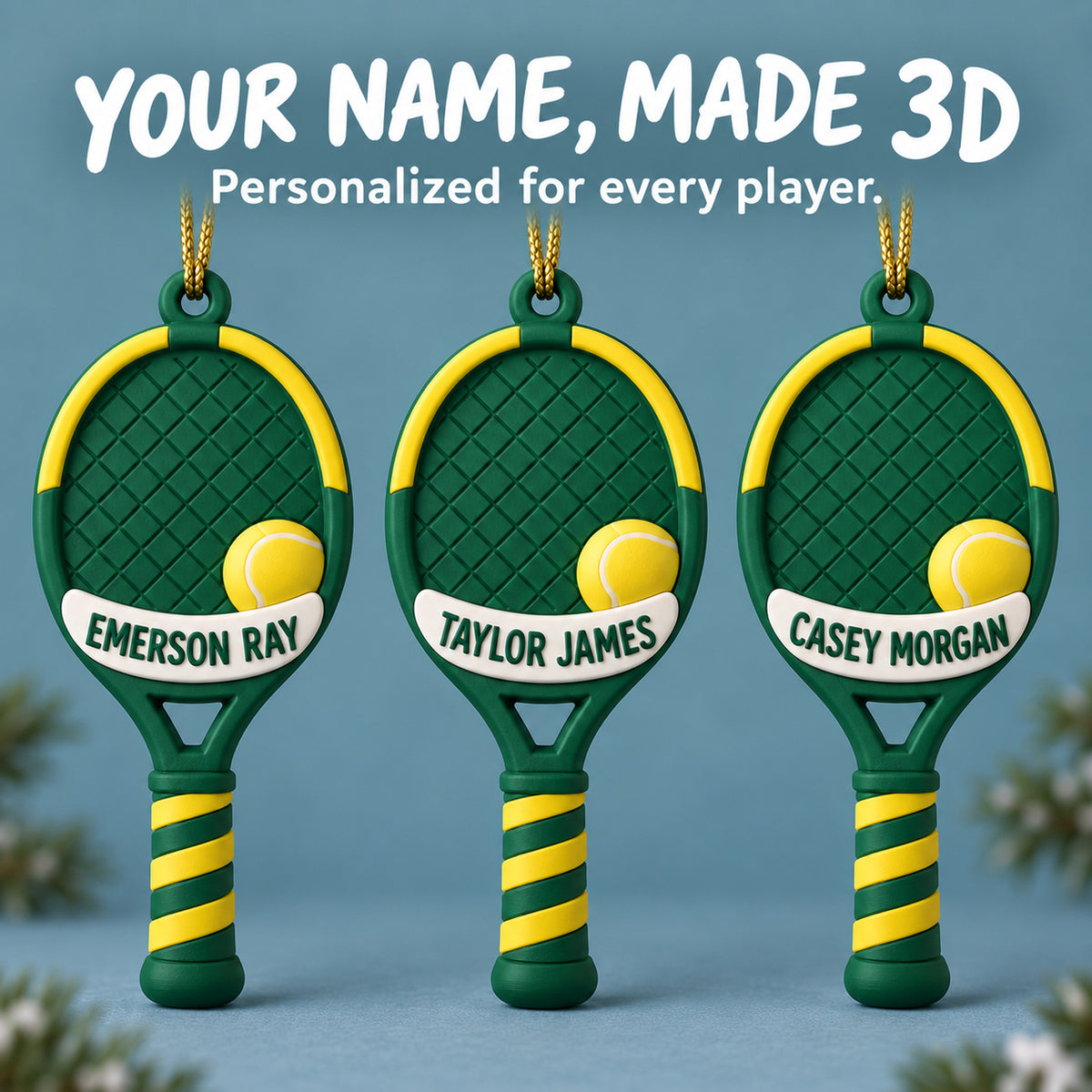 Personalized Tennis Racket 3D Ornament - Custom Christmas Keepsake - image 7