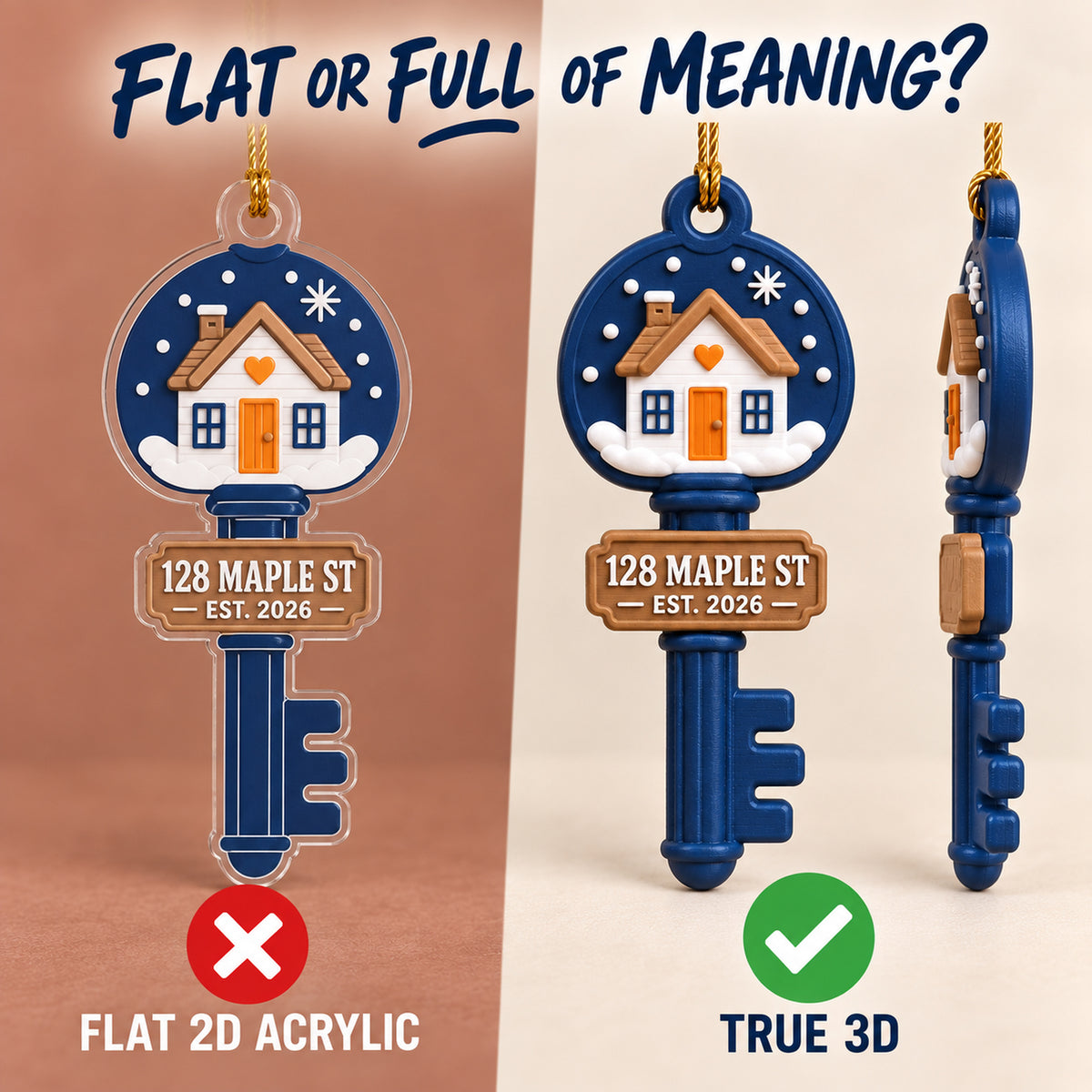 Personalized New Home Key 3D Ornament - Custom Christmas Keepsake - image 3