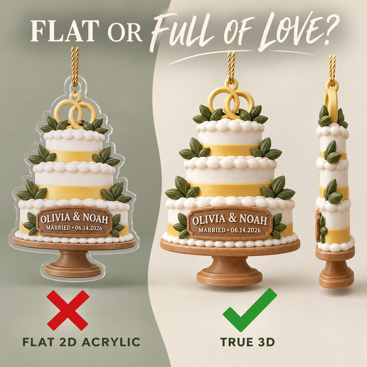 Personalized Wedding Cake 3D Ornament - Custom Christmas Keepsake - image 3