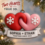 Personalized Two Hearts 3D Ornament - Custom Christmas Keepsake - image 1
