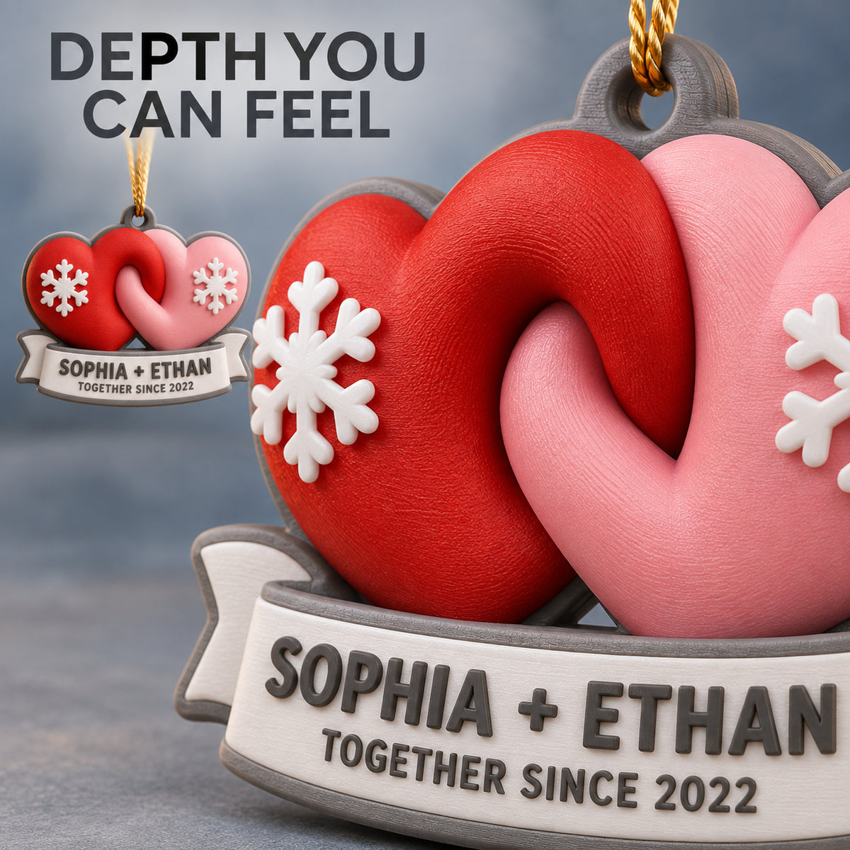 Personalized Two Hearts 3D Ornament - Custom Christmas Keepsake - image 6