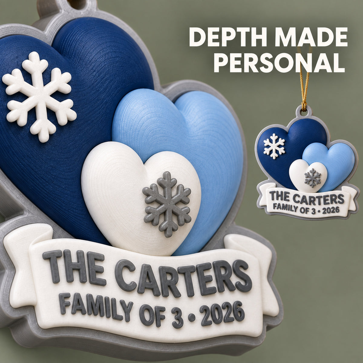 Personalized Family Three Hearts 3D Ornament - Custom Christmas Keepsake - image 6