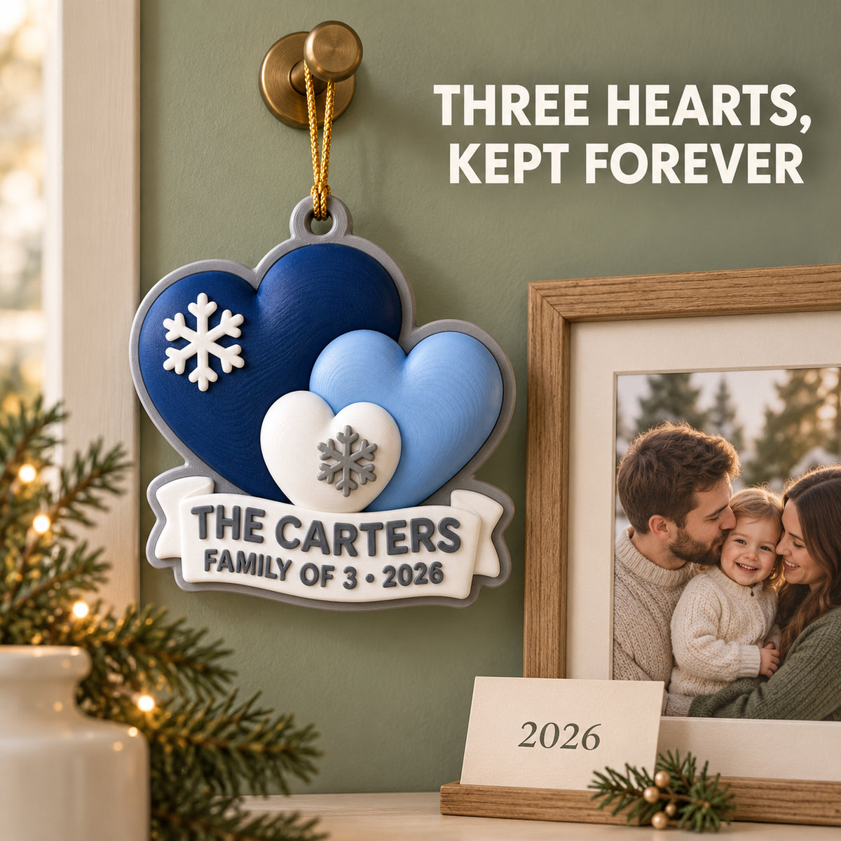 Personalized Family Three Hearts 3D Ornament - Custom Christmas Keepsake - image 9