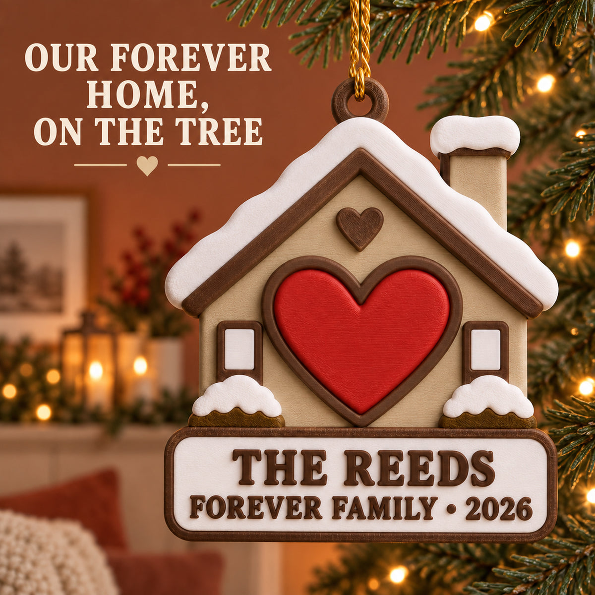 Personalized Adoption House Heart 3D Ornament - Custom Christmas Keepsake - image 2