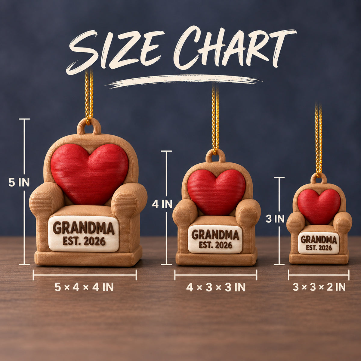 Personalized New Grandparent Chair Heart 3D Ornament - Custom Christmas Keepsake - image 5