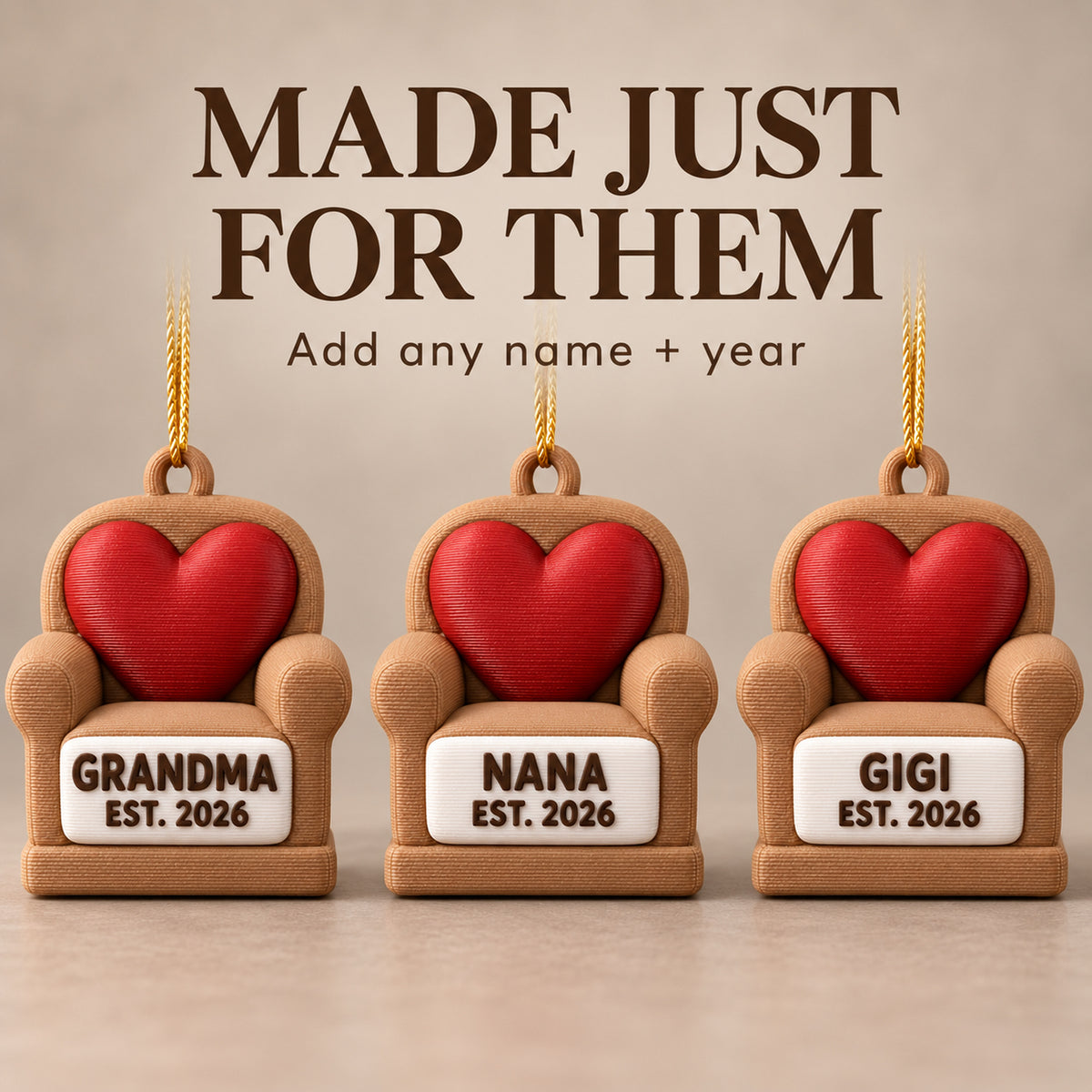 Personalized New Grandparent Chair Heart 3D Ornament - Custom Christmas Keepsake - image 6