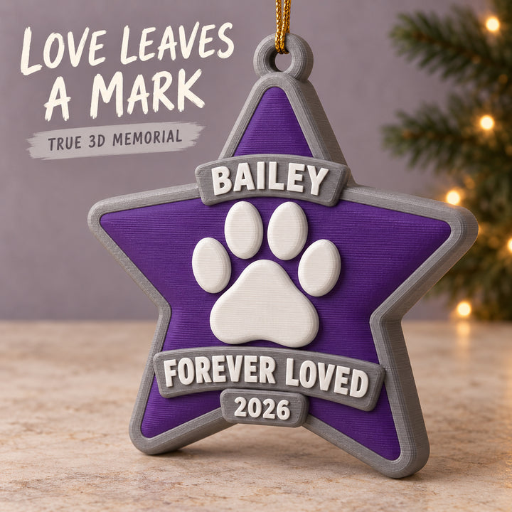 Personalized Memorial Star Paw 3D Ornament - Custom Christmas Keepsake - image 1