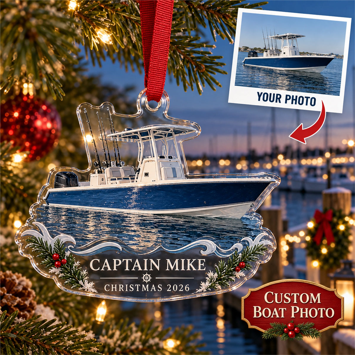 Personalized Fishing Boat Acrylic Ornament - Custom Photo Keepsake - image 1